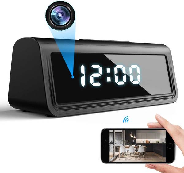 Réveil Caméra Espion 4K Infrarouge Horloge d'Espionnage Wifi Détecteur de Mouvement + SD 128Go YONIS