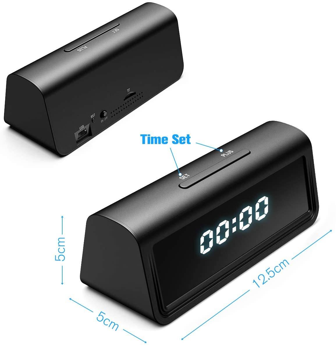 Réveil Caméra Espion 4K Infrarouge Horloge d'Espionnage Wifi Détecteur de Mouvement + SD 16Go YONIS-1