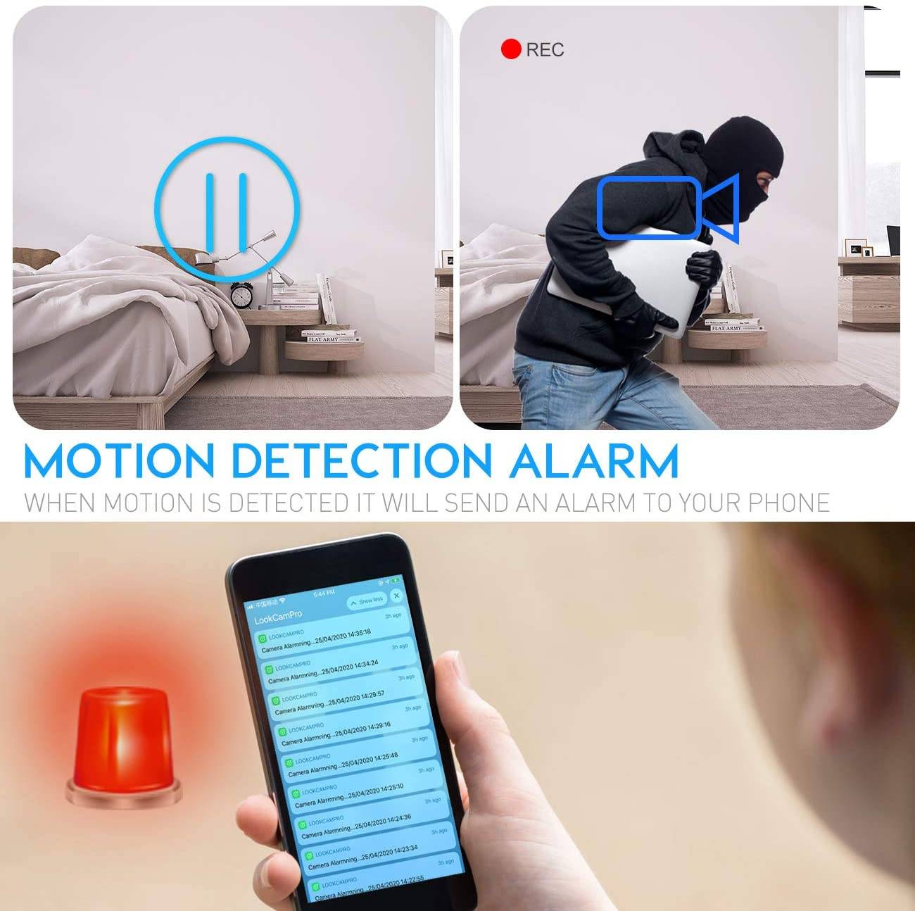 Réveil Caméra Espion 4K Infrarouge Horloge d'Espionnage Wifi Détecteur de Mouvement + SD 16Go YONIS-2