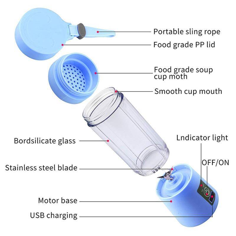 Petit Mixeur Jus de fruit Blender Smoothie Milkshake Portable 380ml USB Bleu YONIS-0