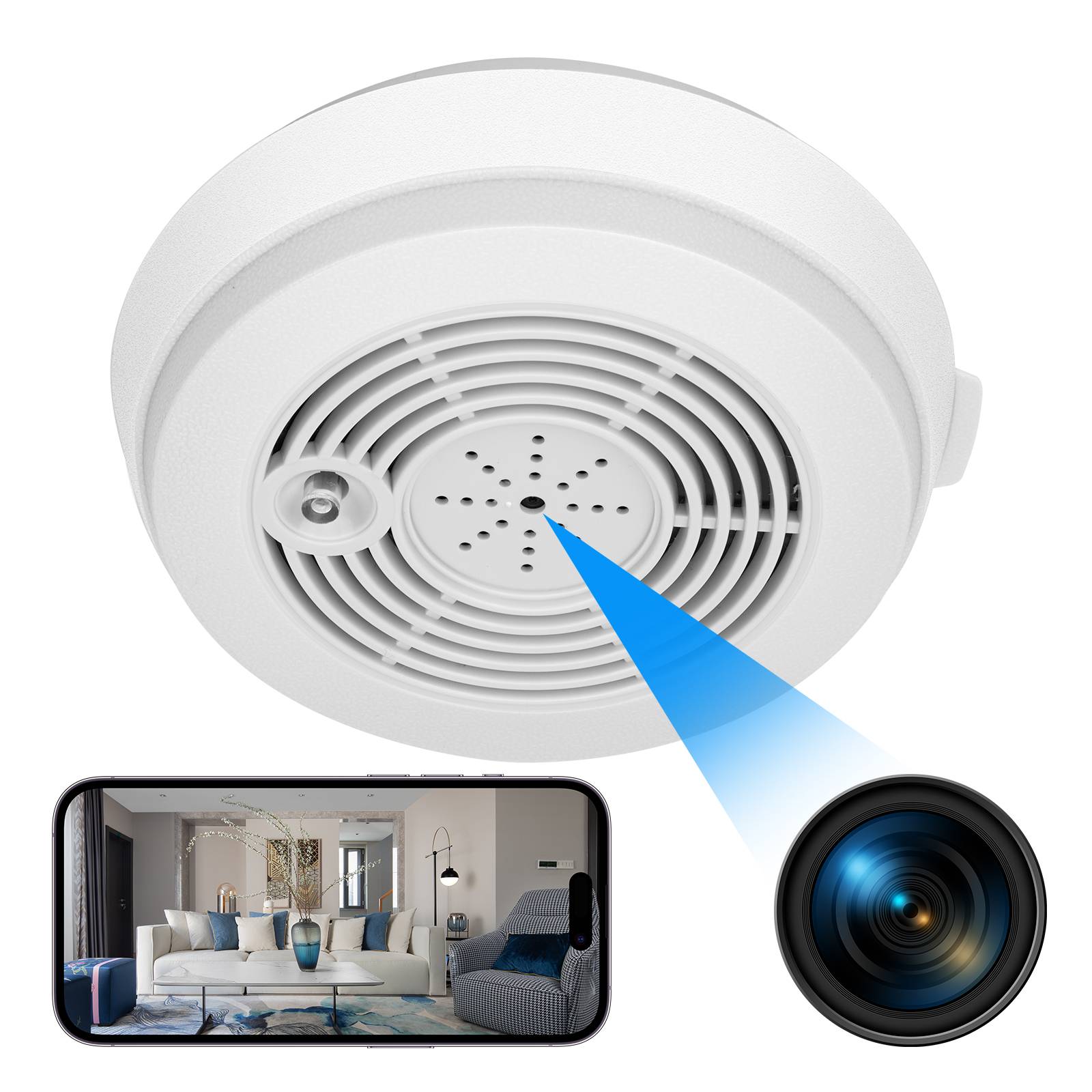 Détecteur de Fumée Caméra Espion Full HD 1080p PIR Vision Nocturne Wifi App Android iOs + SD 128Go YONIS-0