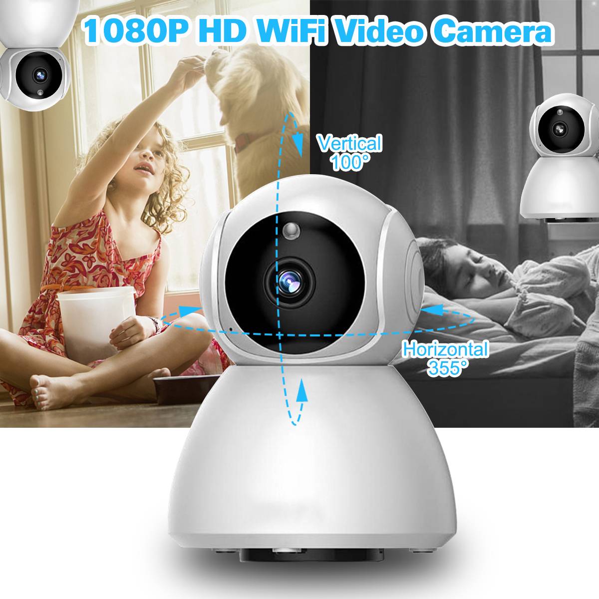 Caméra de Surveillance IP 1080P Surveillance Nocturne Capteur Mouvement WiFi ROM 32 Go YONIS-1