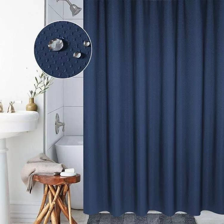 Rideau de Douche Étanche 12 Anneaux 120 X 200 Cm Anti-Moisissure Polyester Bleu YONIS-0