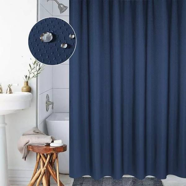 Rideau de Douche Étanche 12 Anneaux 120 X 200 Cm Anti-Moisissure Polyester Bleu YONIS