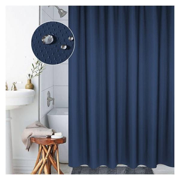 Rideau de Douche Étanche 12 Anneaux 200 X 180 Cm Anti-Moisissure Polyester Bleu YONIS