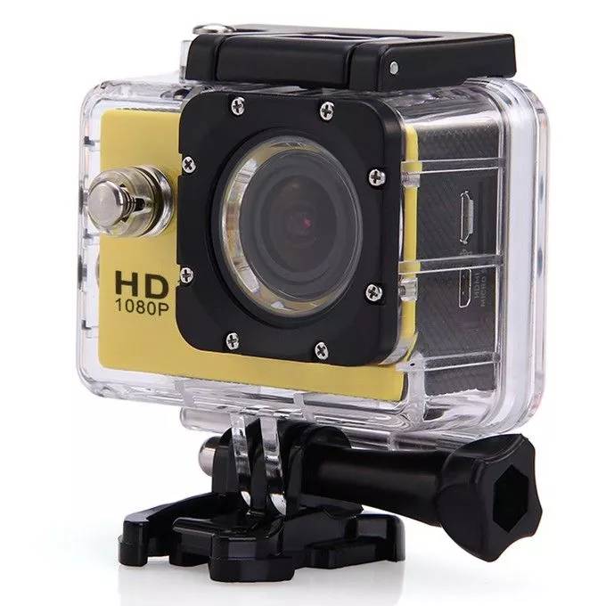 Camera Embarquée Sport LCD Caisson Étanche Waterproof 12 Mp Full HD 1080P Jaune + SD 4Go YONIS-0