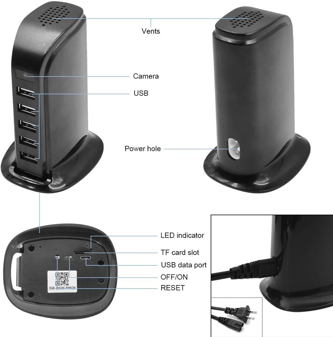 Multiprise USB Caméra Espion Grand Angle 120° Vidéosurveillance Full HD Wi-fi + SD 64Go YONIS-2