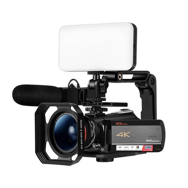 Caméscope Numérique 4K HD Vision Nocturne WiFi Zoom Optique 12X Avec Micro Et Lumière Noire YONIS