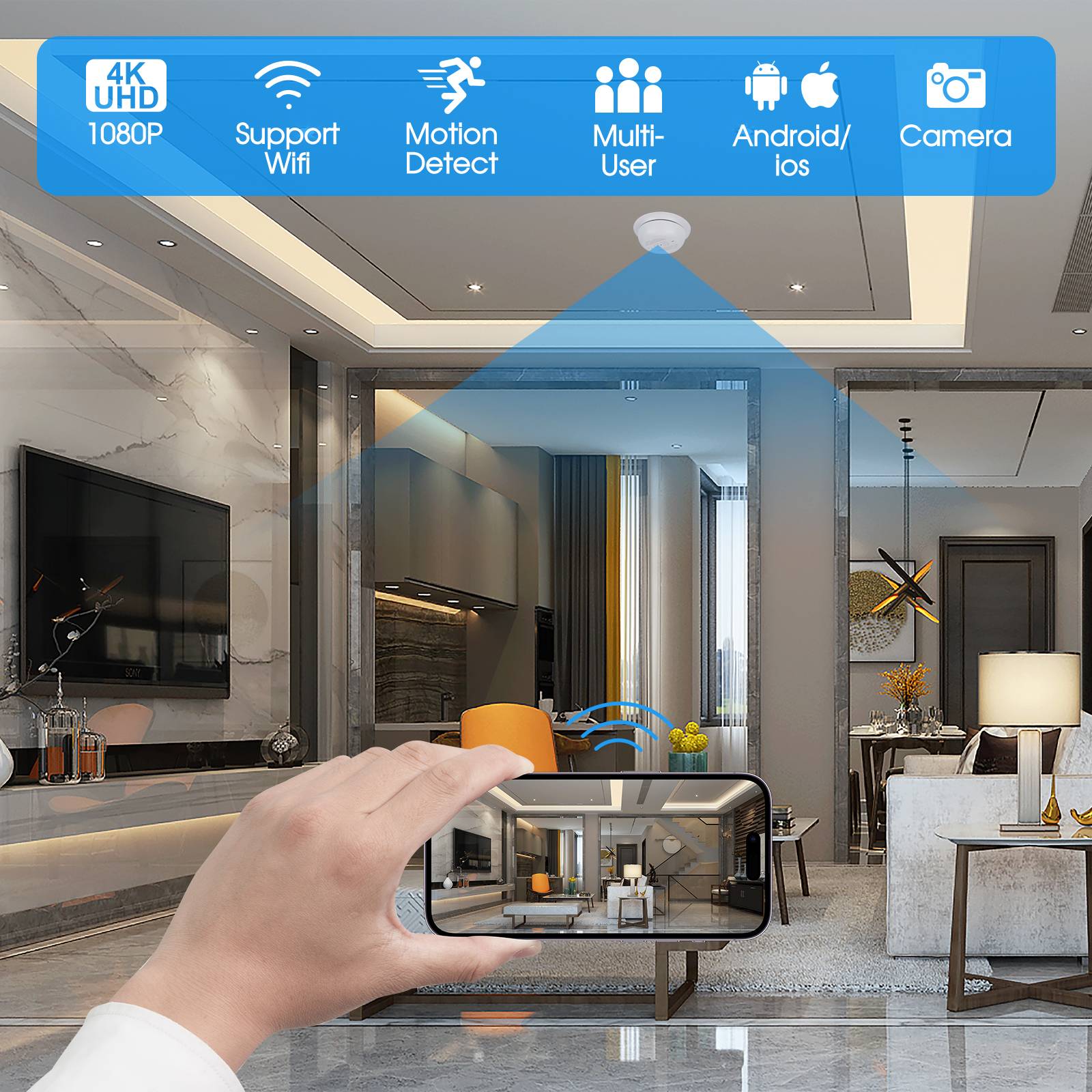 Détecteur de Fumée Caméra Espion Wifi Full HD Vision Nocturne Et Détection Mouvement + SD 128Go YONIS-2