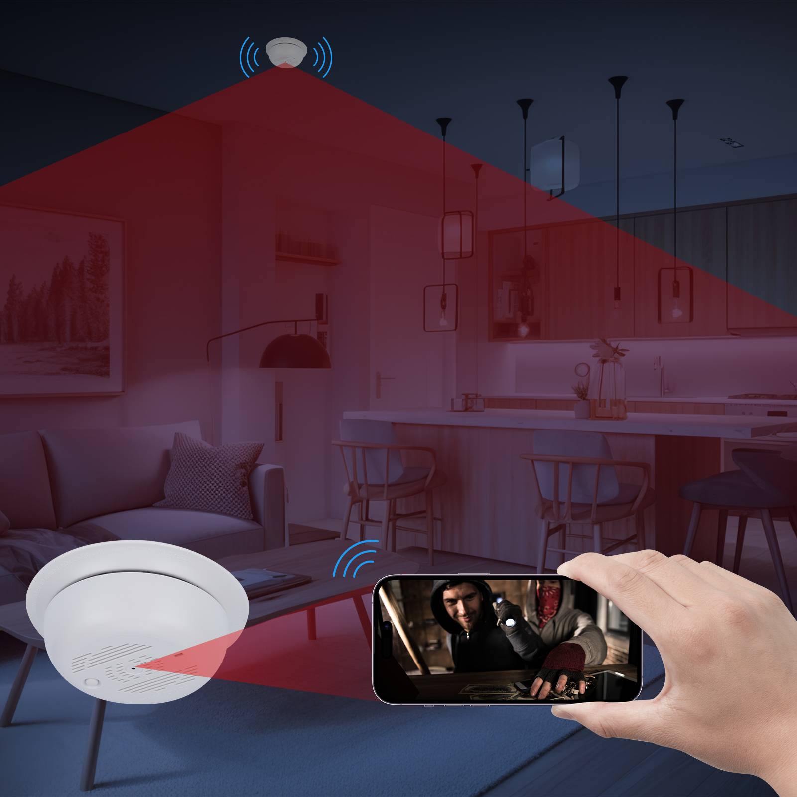 Détecteur de Fumée Caméra Espion Wifi Full HD Vision Nocturne Et Détection Mouvement + SD 128Go YONIS-3