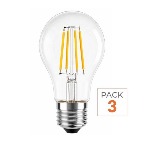 Ampoules LED E27 A60 3.8W Filament Classe Énergétique A 210lm/W - Pack de 3 - Blanc Chaud 2300K - 3500K - SILAMP