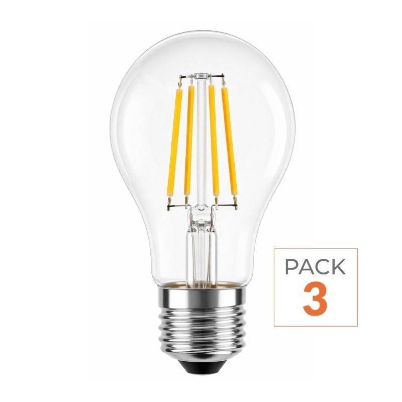 Ampoules LED E27 A60 3.8W Filament Classe Énergétique A 210lm/W - Pack de 3 - Blanc Chaud 2300K - 3500K - SILAMP-0
