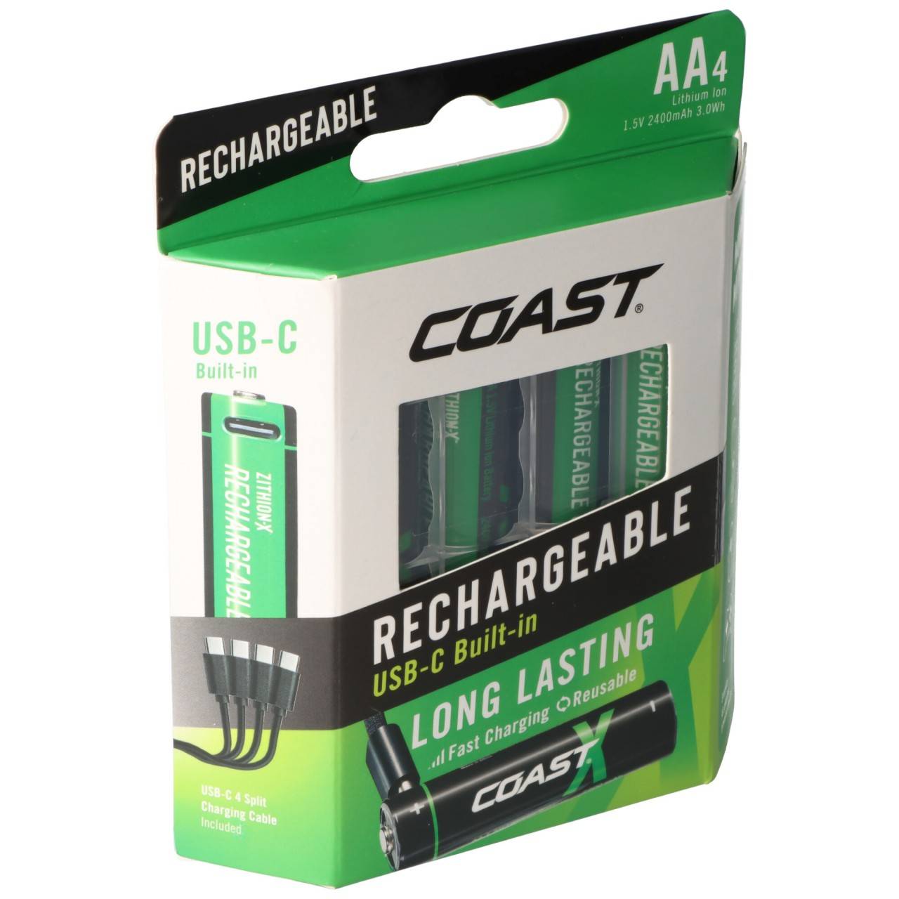 Piles lithium-ion Mignon AA 1,5 V 2 400 mAh, avec câble de chargement USB-C 4 en 1-0
