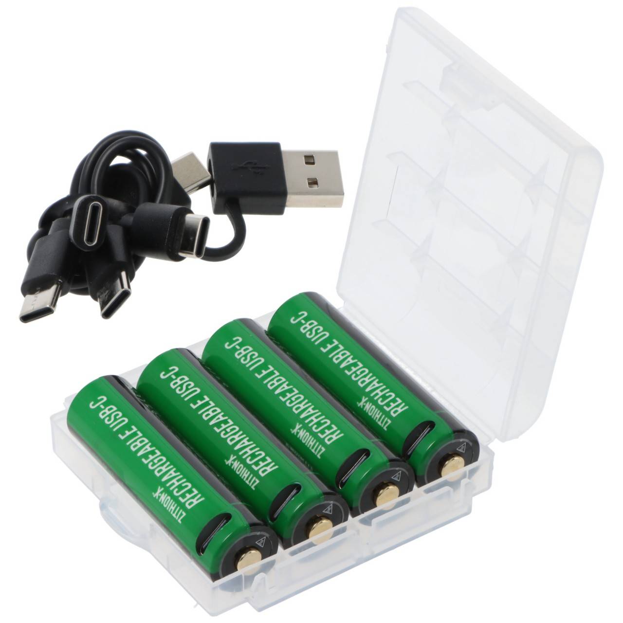 Piles lithium-ion Mignon AA 1,5 V 2 400 mAh, avec câble de chargement USB-C 4 en 1-1