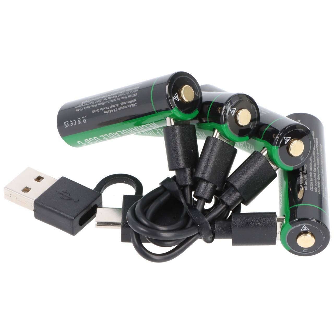 Piles lithium-ion Mignon AA 1,5 V 2 400 mAh, avec câble de chargement USB-C 4 en 1-2