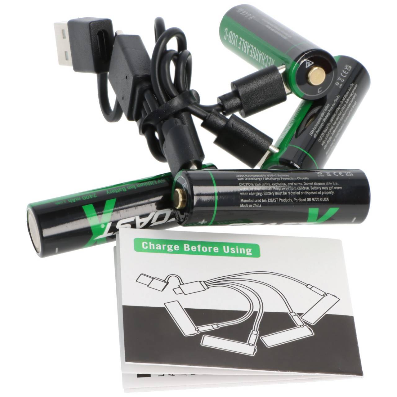 Piles lithium-ion Mignon AA 1,5 V 2 400 mAh, avec câble de chargement USB-C 4 en 1-3