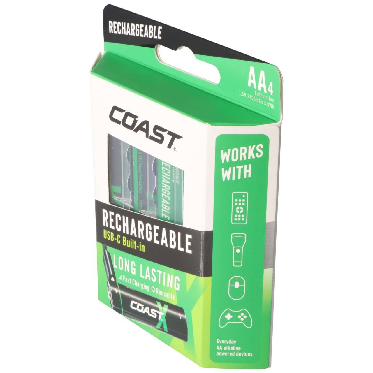 Piles lithium-ion Mignon AA 1,5 V 2 400 mAh, avec câble de chargement USB-C 4 en 1-4