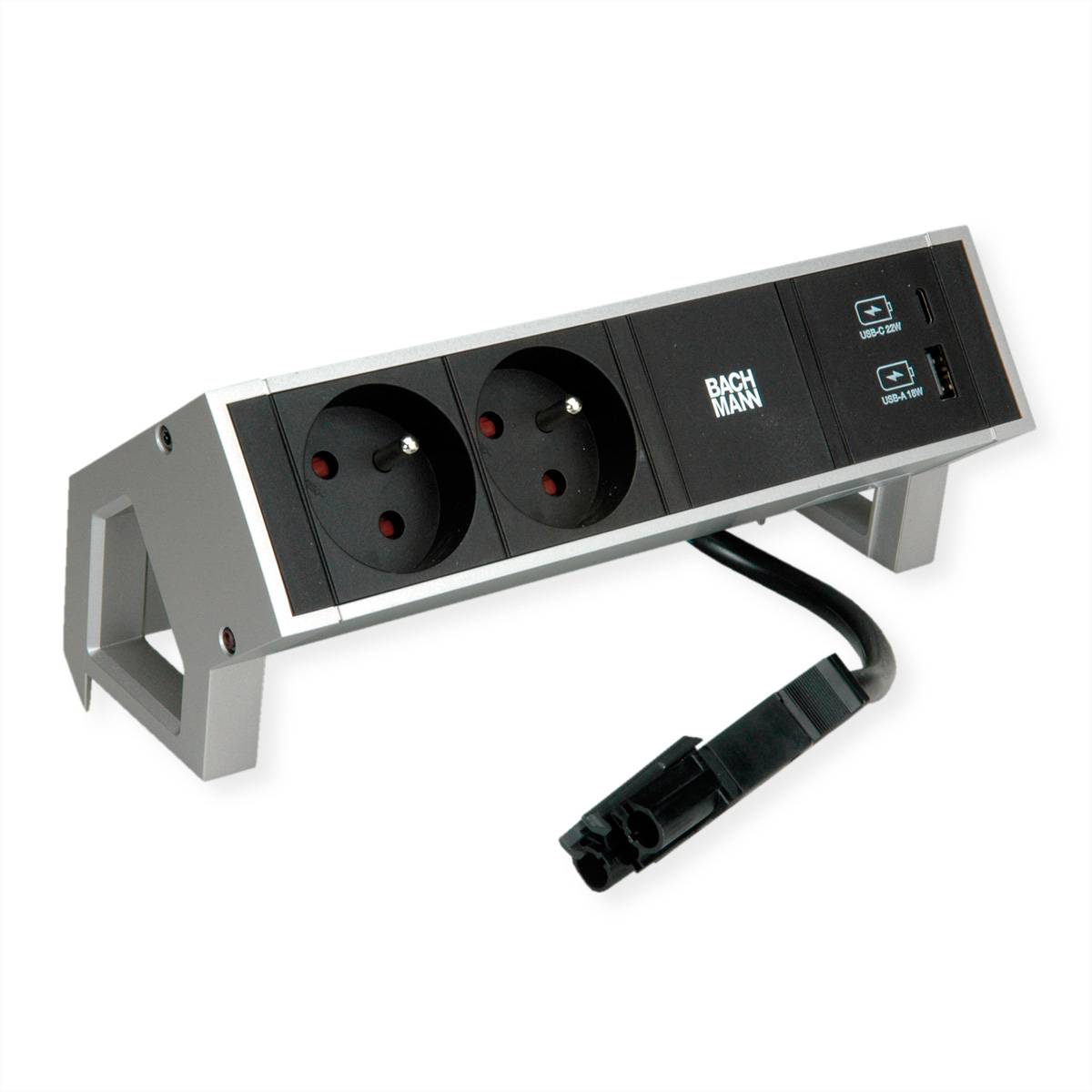 BACHMANN DESK2 2xUTE 1xUSB A/C 22W 0,2m GST18 INOX-0