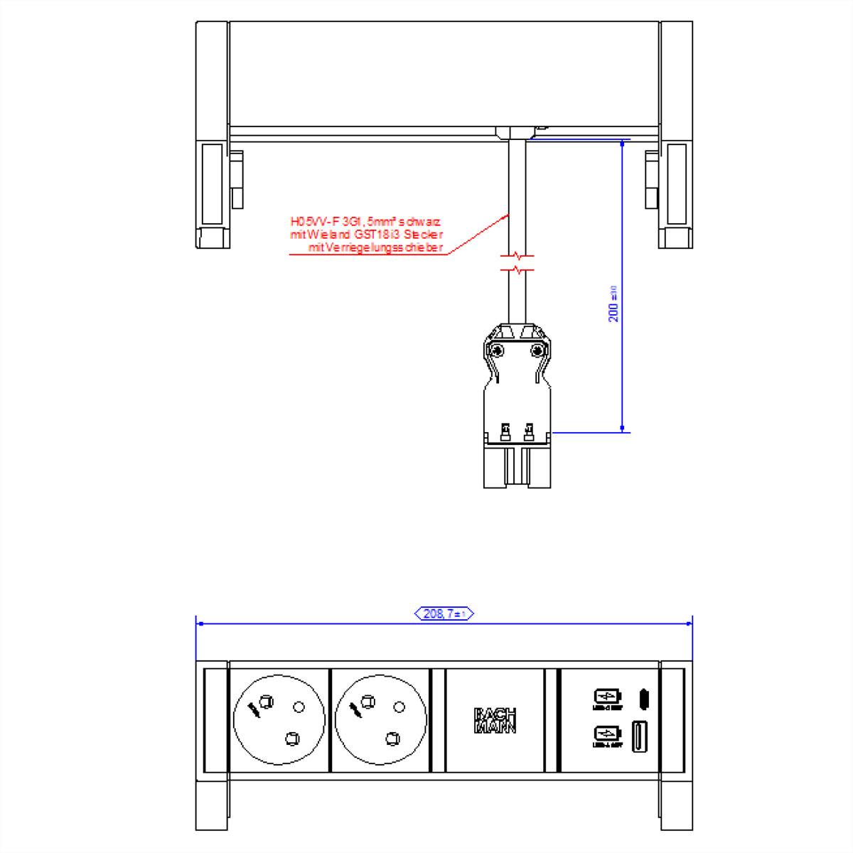 BACHMANN DESK2 2xUTE 1xUSB A/C 22W 0,2m GST18 INOX-1