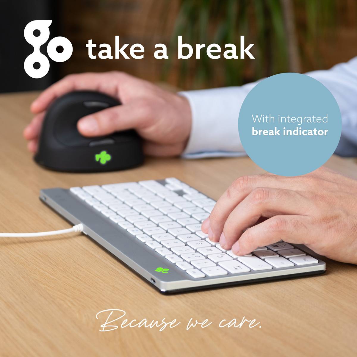 R-Go Tools Clavier ergonomique R-Go Compact Break, clavier compact avec logiciel de pause,AZERTY (FR), Filaire, blanc, M-1