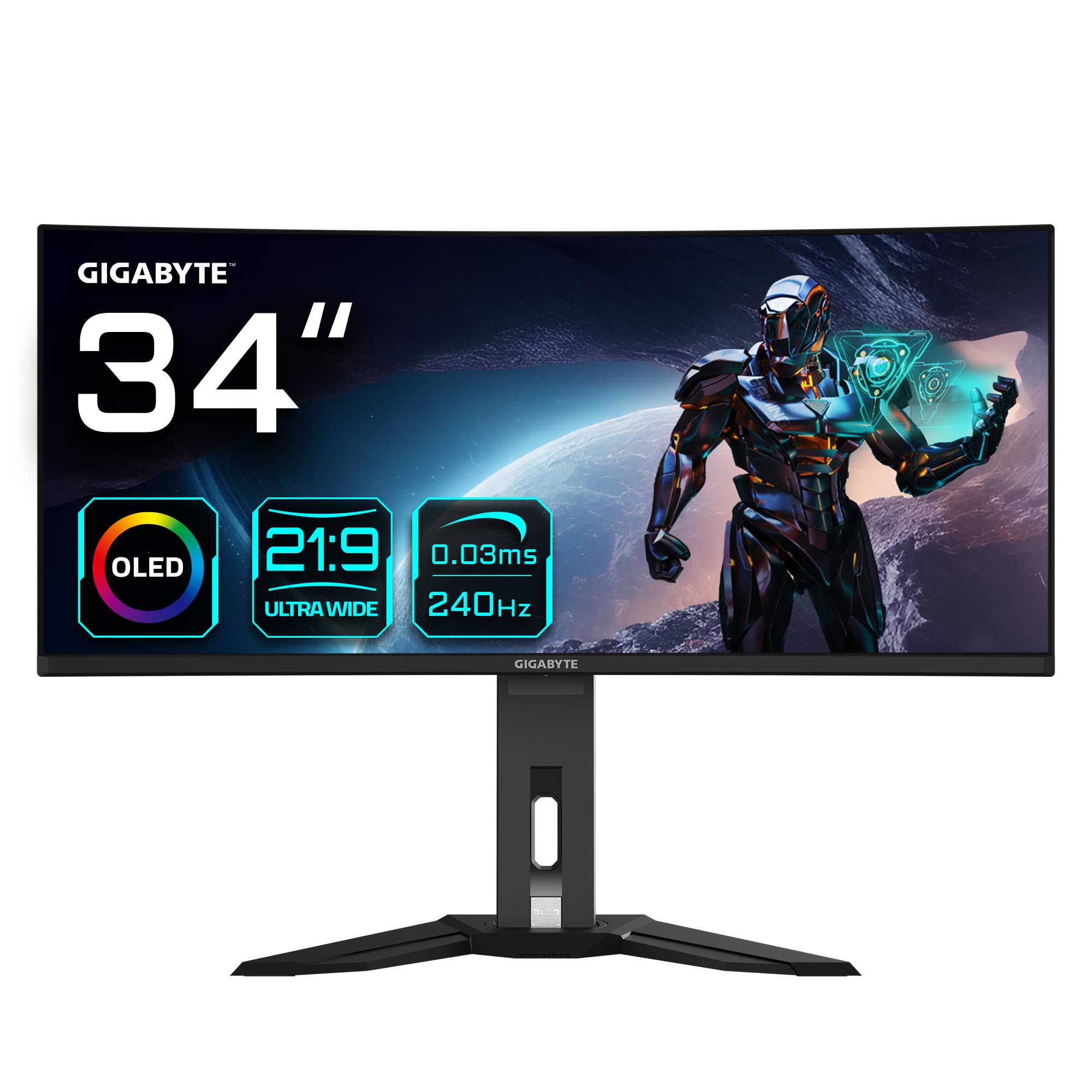 GIGABYTE Moniteur de jeu courbé OLED WQHD MO34WQC2 de 34" - 3440 x 1440, 240Hz, 0.03ms, KVM, 250 cd/m², FreeSync Premium-0