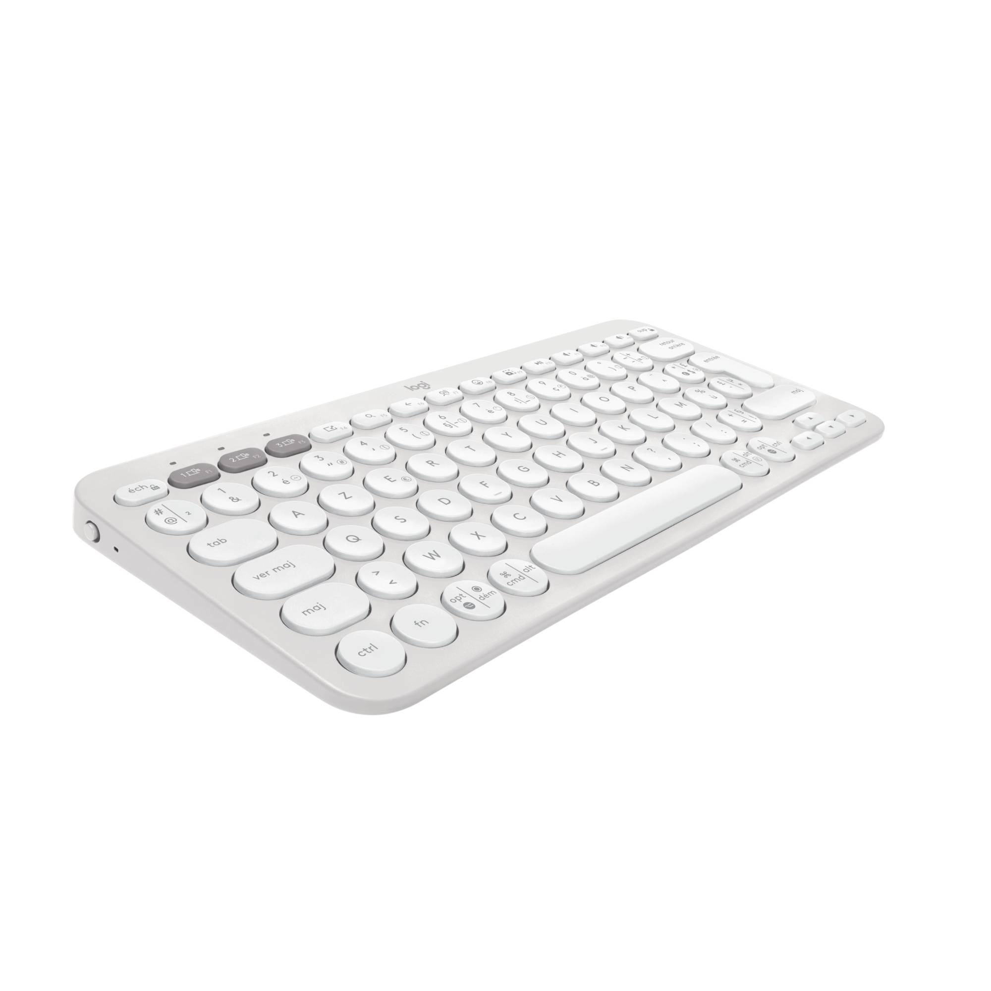 Logitech Pebble Keys 2 K380s, Mini, Sans fil, Bluetooth, Commutateur de touche « ciseaux », AZERTY, Blanc-0