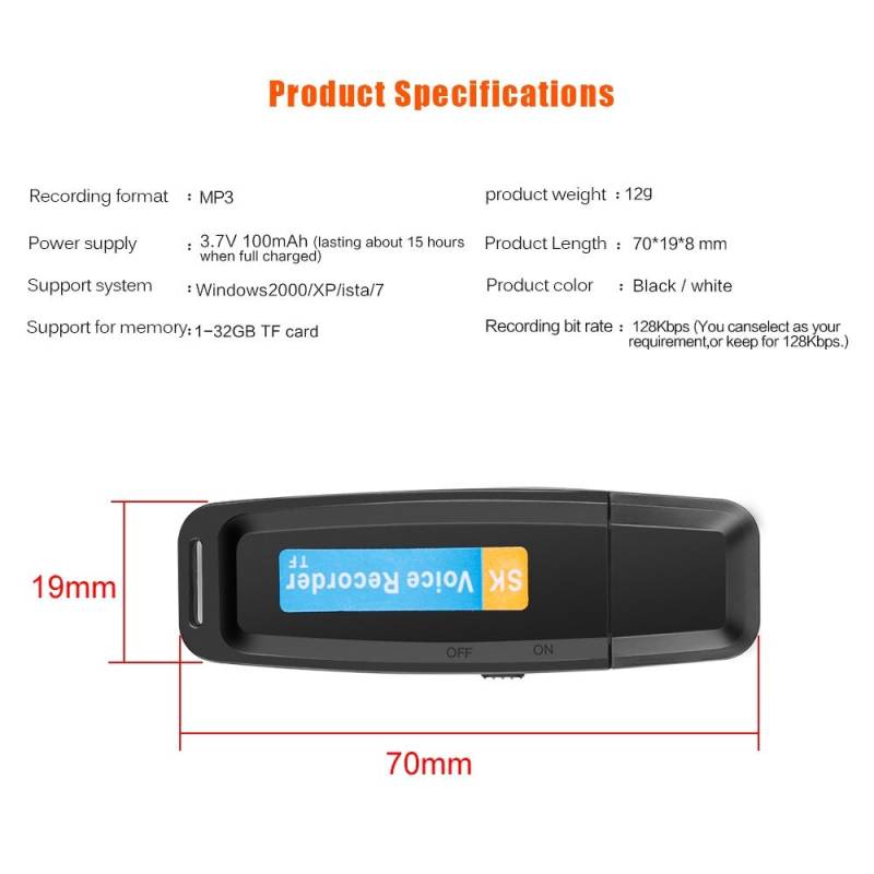 Micro Espion Enregistreur Vocal USB Rechargeable Support Carte TF 32GB-1