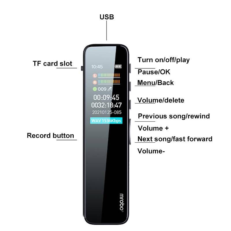 Dictaphone Enregistreur Intelligent Écran Couleur Réduction Bruit Haute Qualité 4GB Noir YONIS-1