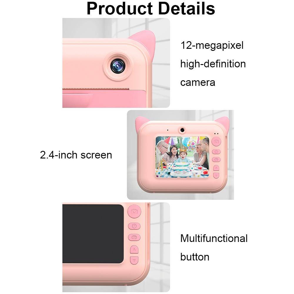 Appareil Photo Enfant Écran HD 2.4 Pouces Impression Thermique Rose Haute Définition Rose YONIS-4
