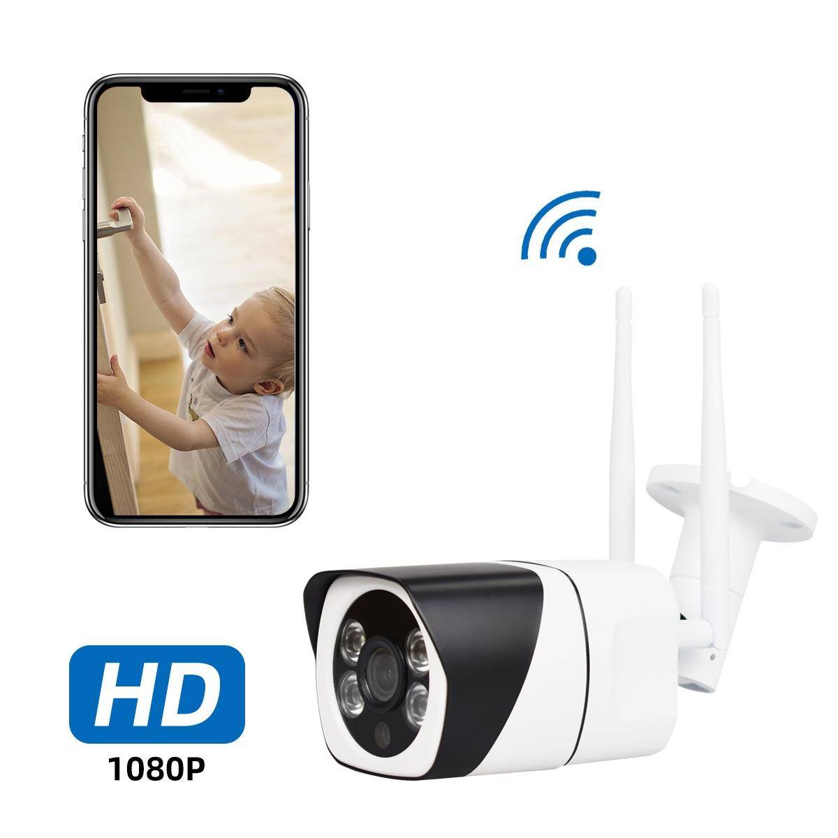 Camera Surveillance HD 1080P Sans Fil Vision Nocturne Détection Mouvement IP65 - Blanc - Yonis-3