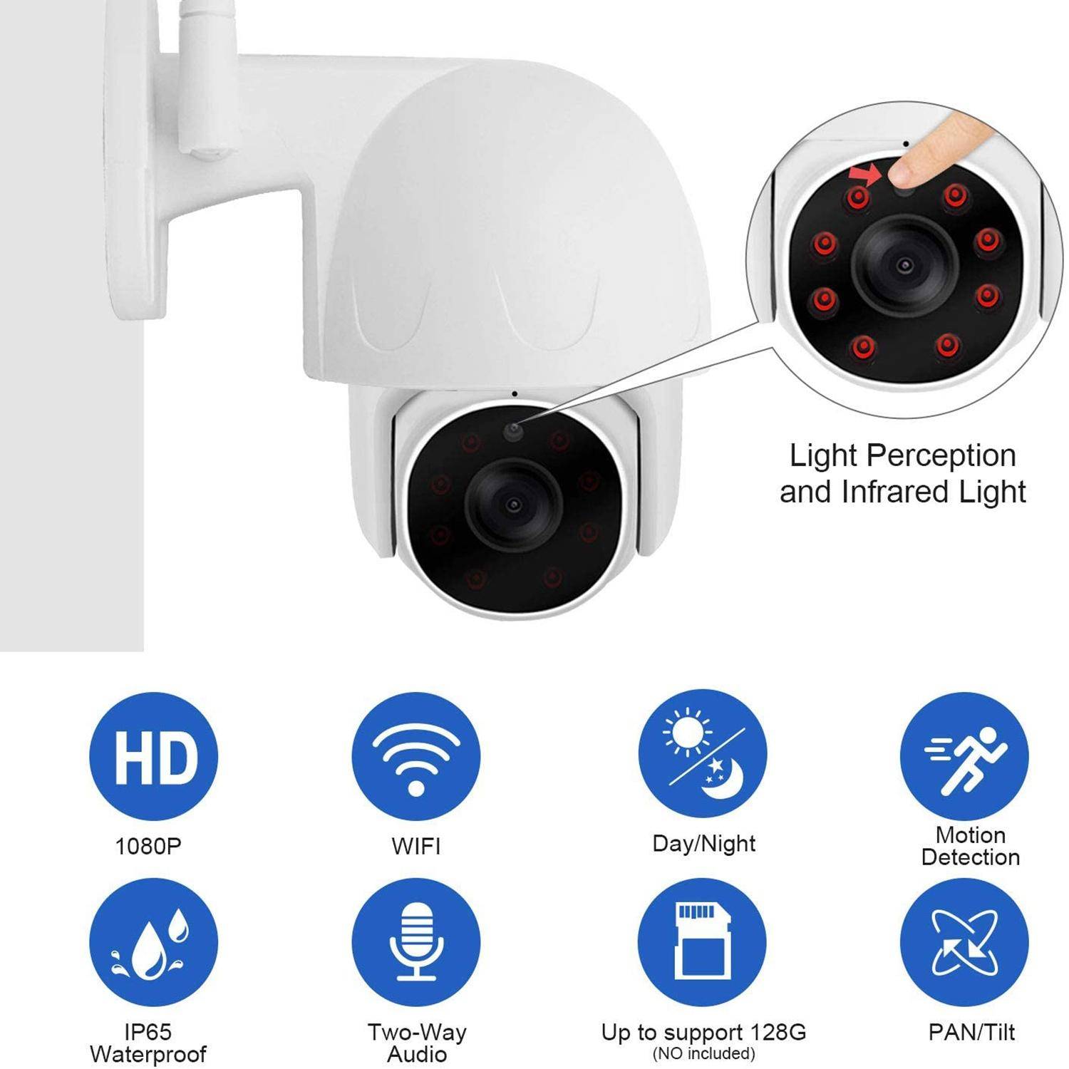 Camera Surveillance 1080P Full HD Etanche IP65 Vision Nocturne Audio Bidirectionnel - Blanc - Yonis-1