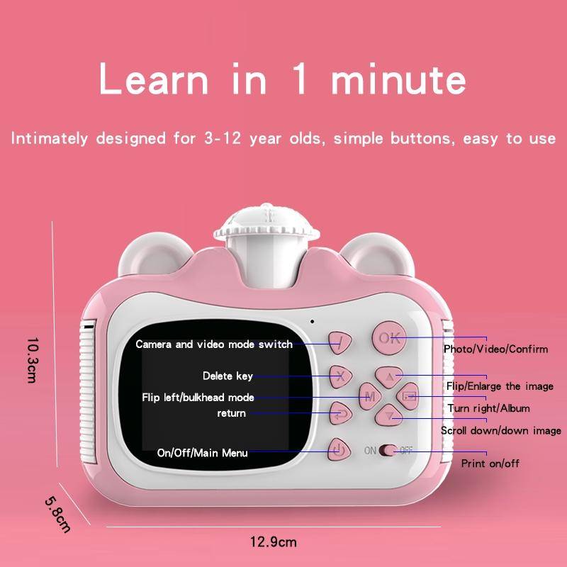 Appareil Photo Enfant Numérique Couleur Vidéo Imprimante Écran 2.4 Pouces Blanc YONIS-2