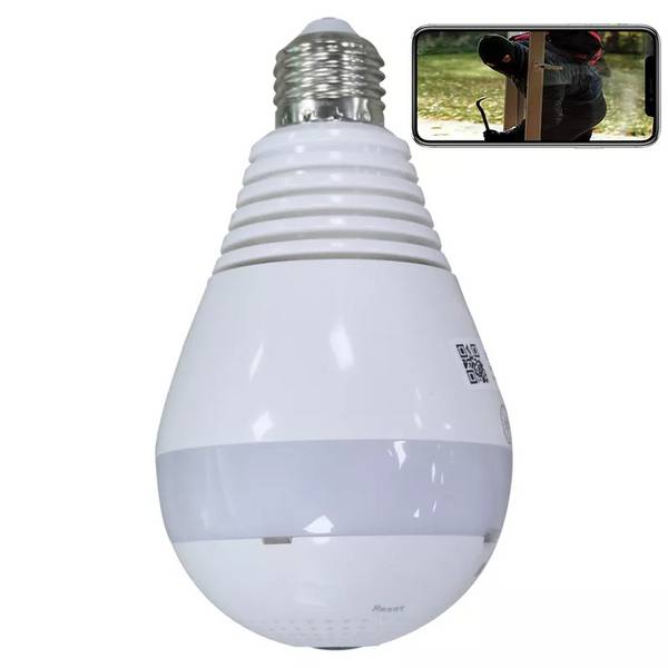 Ampoule Caméra Espion HD 1.3Mp 360° Voix Bidirectionnelle IP Wifi Vision Infrarouge + SD 64Go YONIS