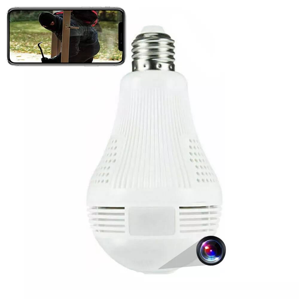Ampoule Caméra Espion De Surveillance HD 2Mp 360° Wifi Ip E27 Vision Nocturne Ir + SD 16 Go - Yonis-0