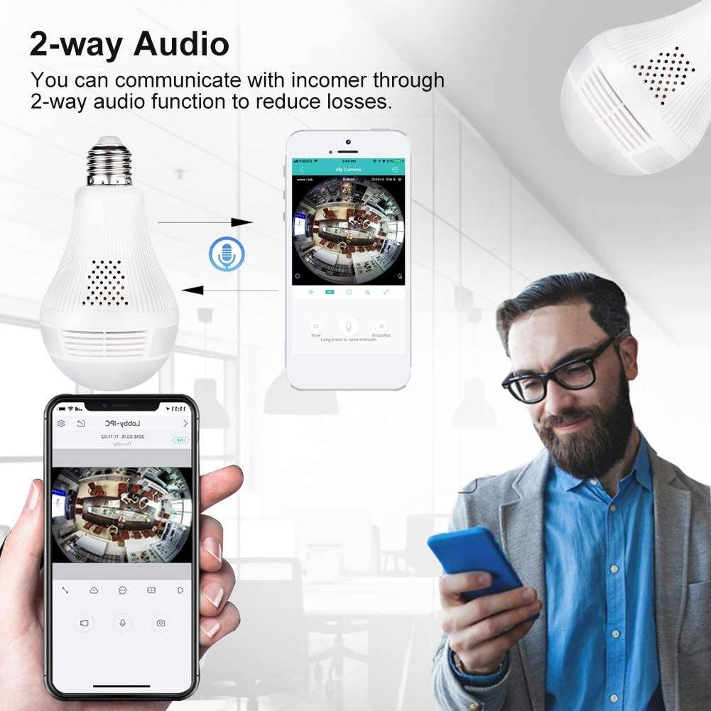 Ampoule Caméra Espion 360° Infrarouge HD Bidirectionnelle WiFi + SD 128Go YONIS-2