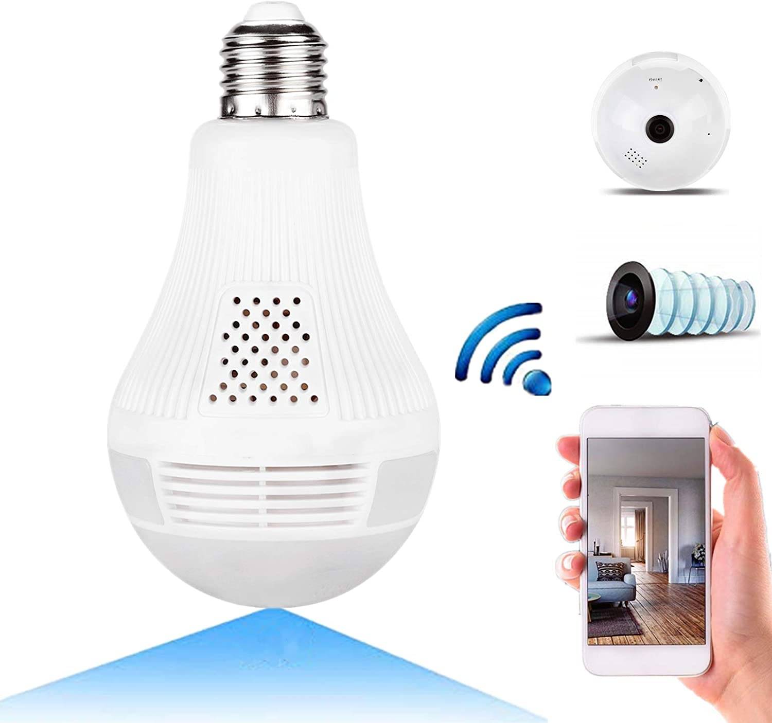 Ampoule Caméra Espion 360° Infrarouge HD Bidirectionnelle WiFi + SD 128Go YONIS-3