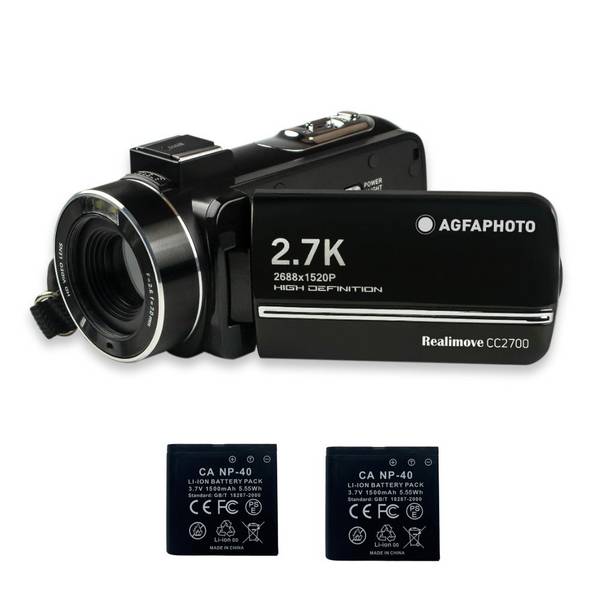 AGFAPHOTO Realimove CC2700 – Caméscope Numérique, 2.7K, 24MP, Écran Tactile 3'', Zoom 18X, Télécommande, 2 Batteries Li