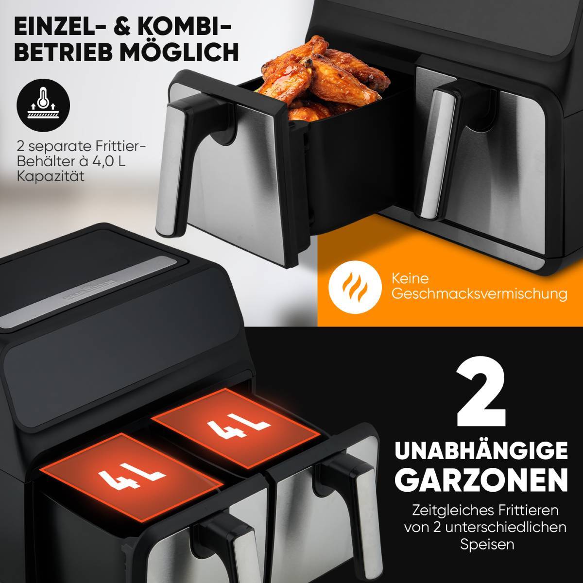 Friteuse à air chaud Air fryer 8L double compartiment Proficook PC-FR1287H-3