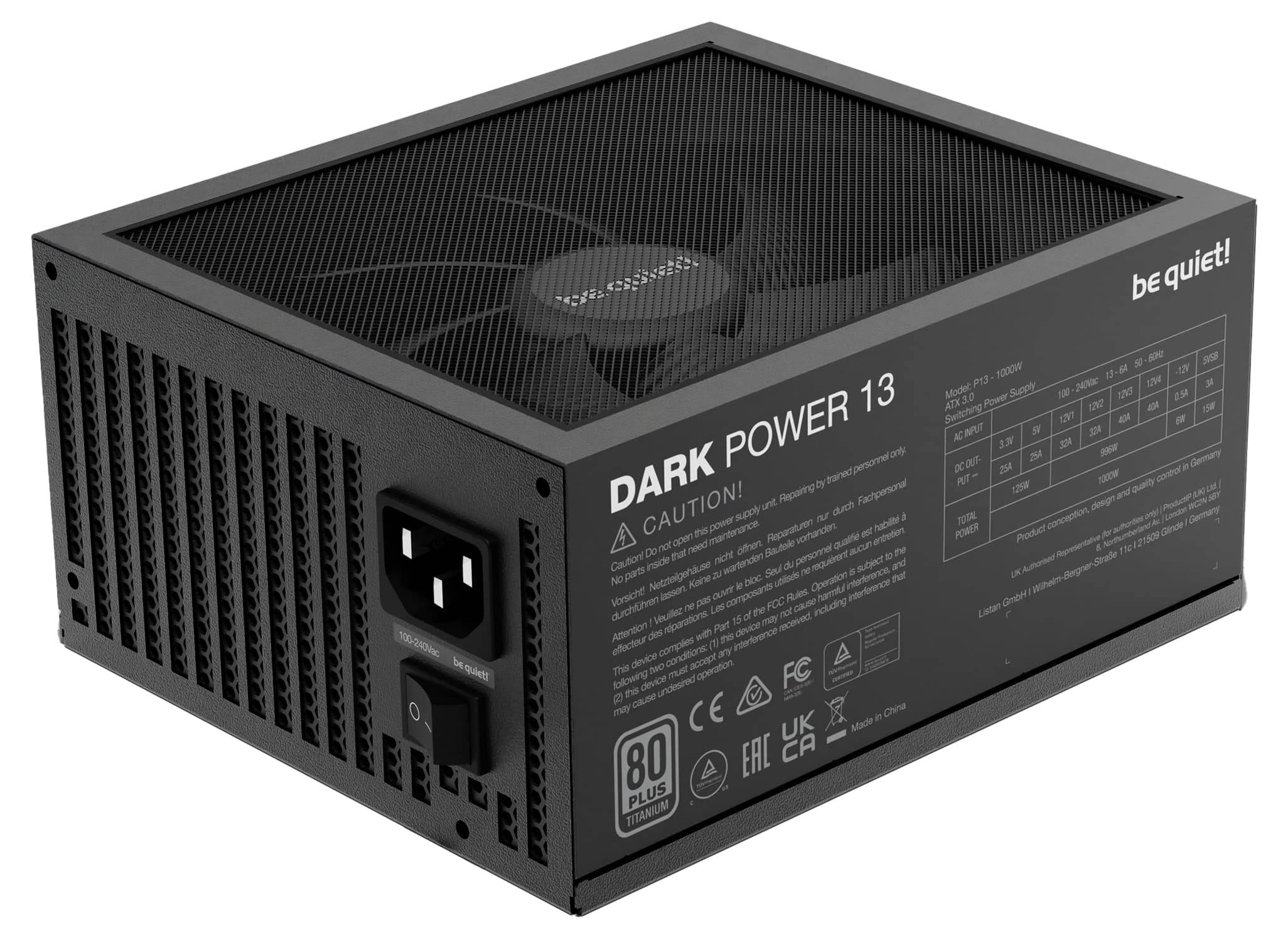 Image du symbole pour be quiet! Dark Power 13 1000 W | Alimentation ATX 3.0, 80 Plus Titanium, 1000 W, 100 - 240 V, 1100 W, 50 - 60 Hz, 13/6 A
