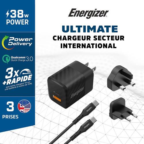 Chargeur mural international ENERGIZER 38W câble USB-C-3