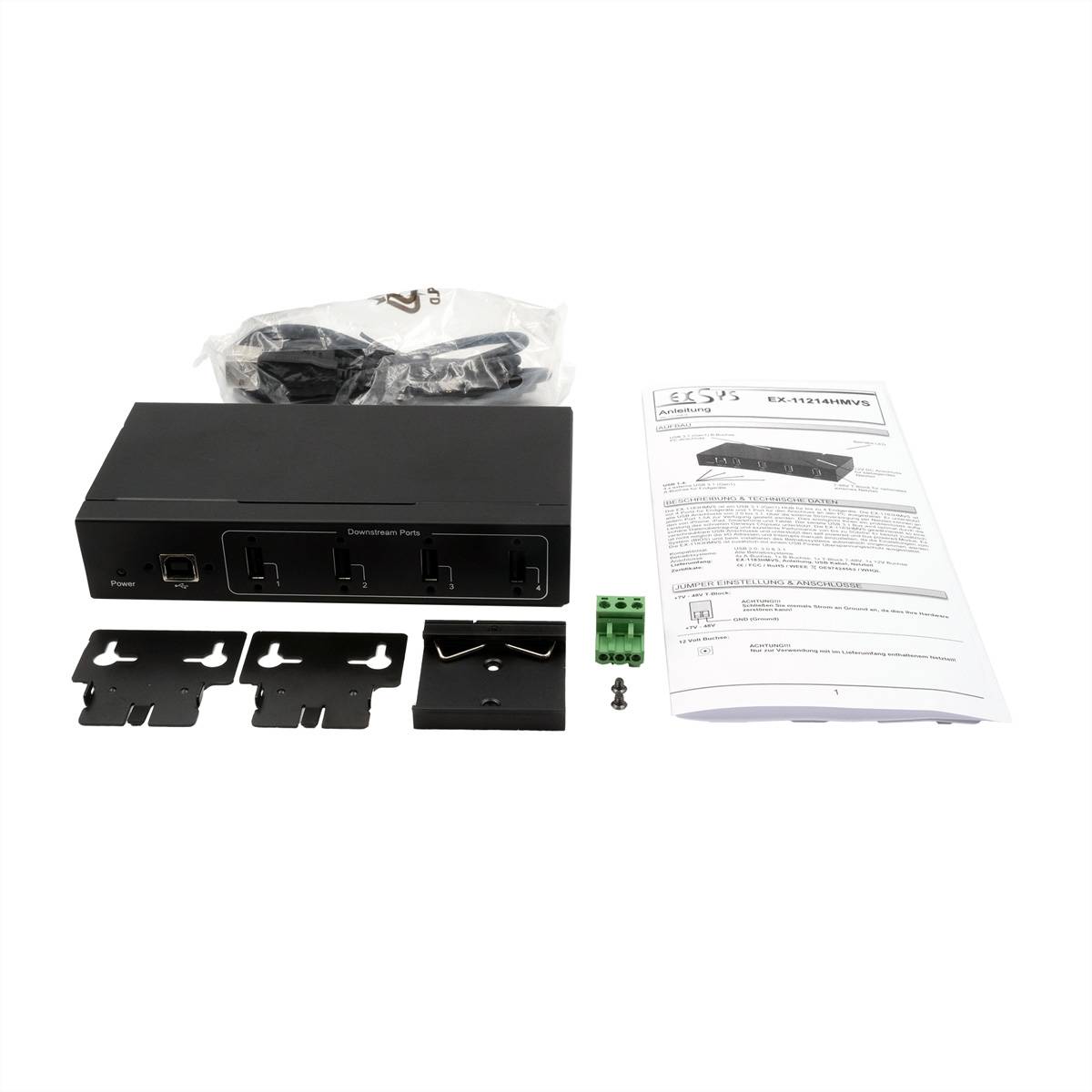 Exsys EXSYS - EX-11214HMVS 4 Port USB 2.0 Metall Hub Netzteil DIN-Rail-Kit Genesys Hub USB noir-2