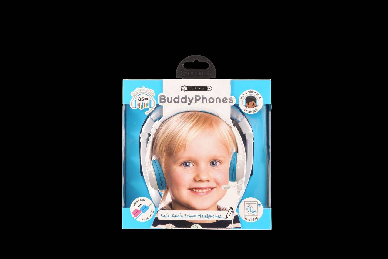 onanoff BuddyPhones® pour enfants Micro-casque supra-auriculaire filaire bleu limitation de volume, pliable, micro-casqu-1