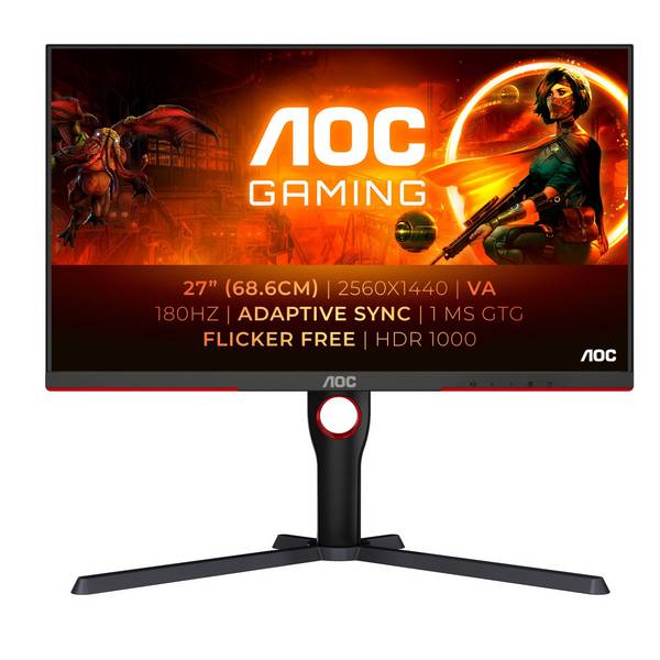 AOC G3 Q27G3XMN/BK, 68,6 cm (27"), 2560 x 1440 pixels, 2K Ultra HD, LED, 1 ms, Noir, Rouge