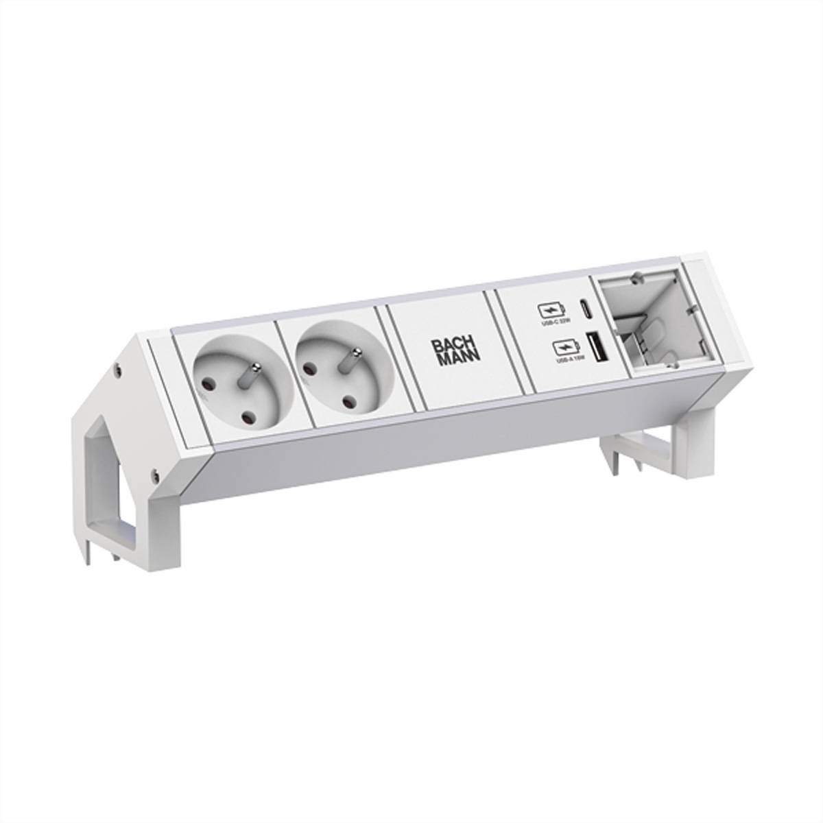 BACHMANN DESK2 ALU WHITE 2xUTE 1xCM 1xUSB A/C 22W 0,2m GST18-0