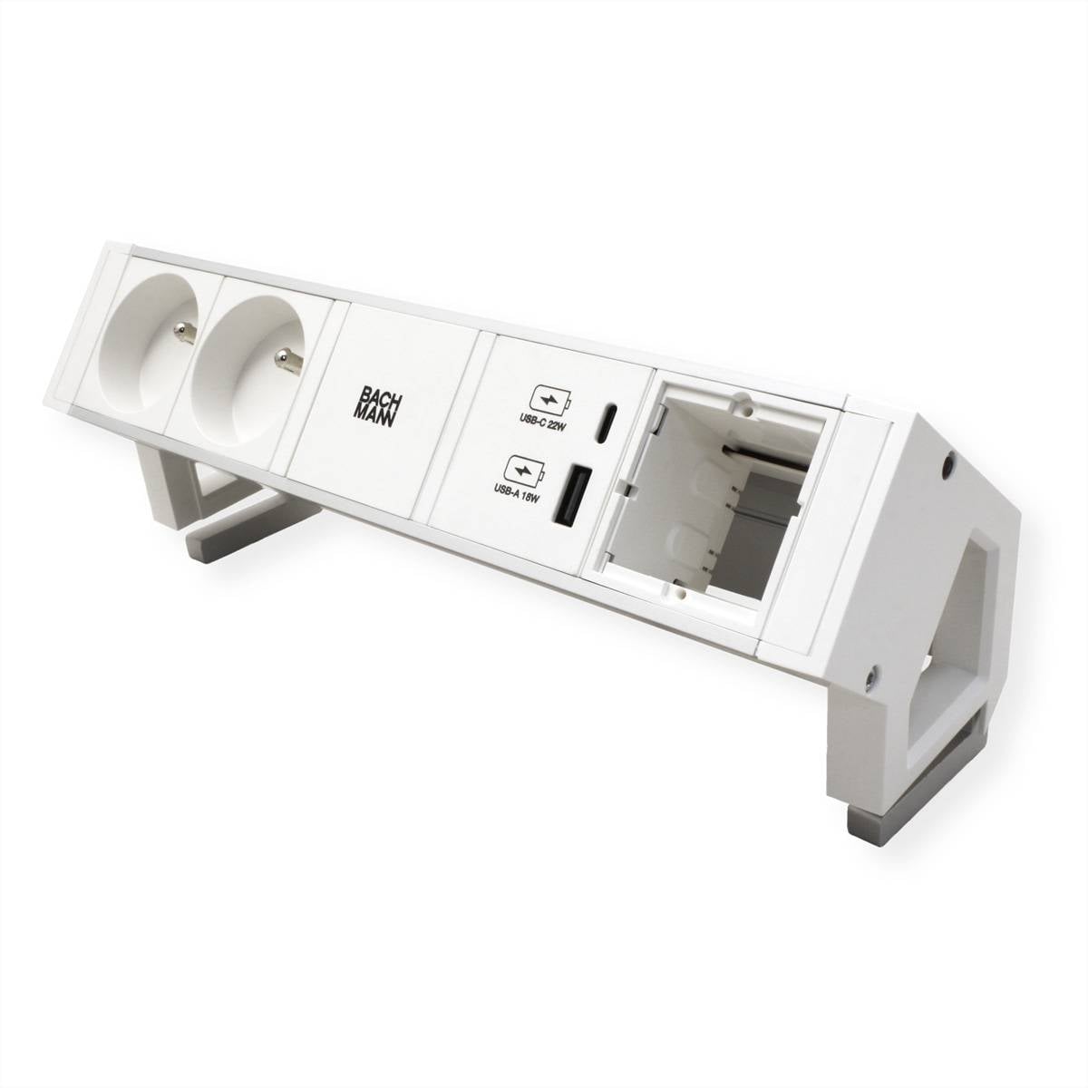 BACHMANN DESK2 ALU WHITE 2xUTE 1xCM 1xUSB A/C 22W 0,2m GST18-3