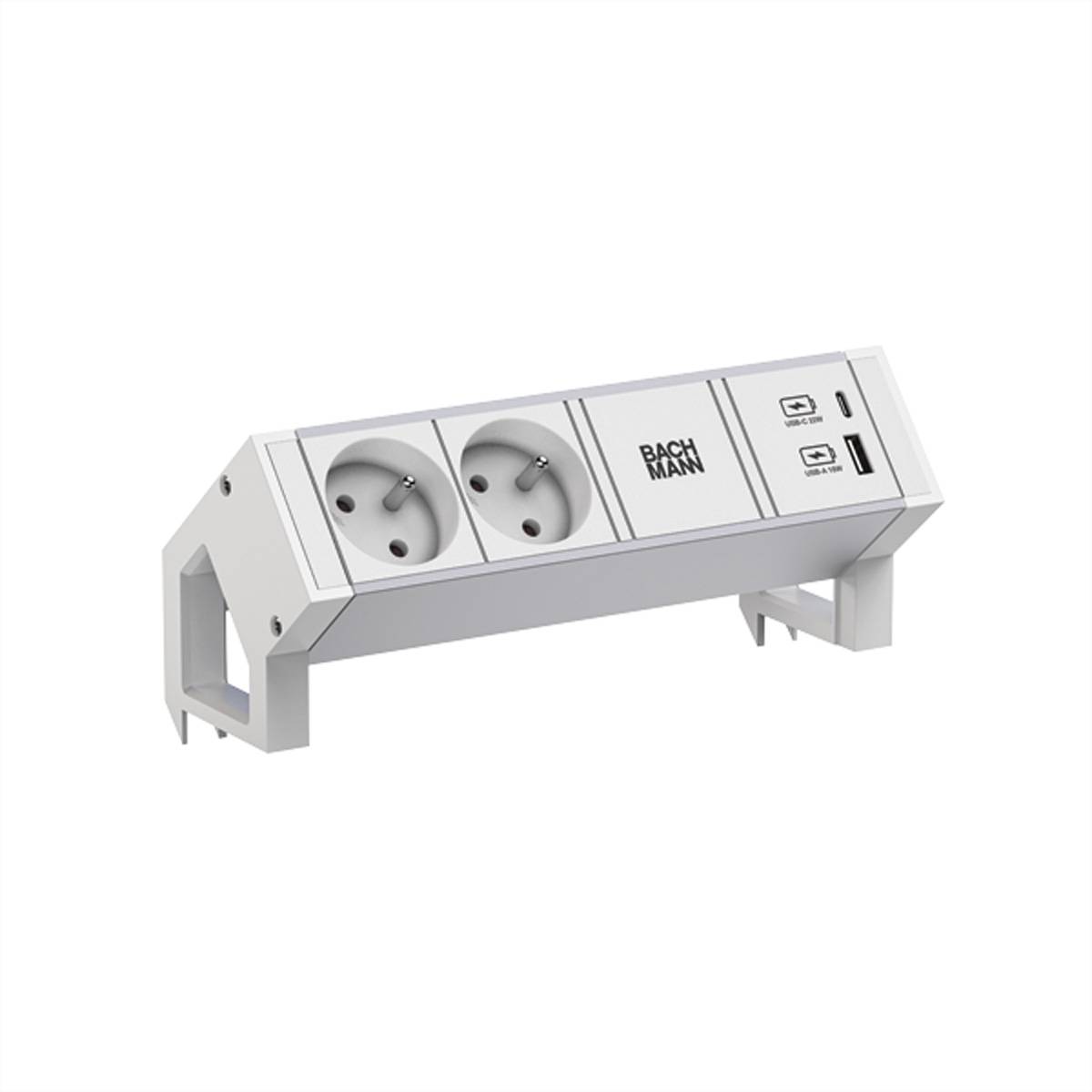 BACHMANN DESK2 ALU WHITE 2xUTE 1xUSB A/C 22W 0,2m GST18-0