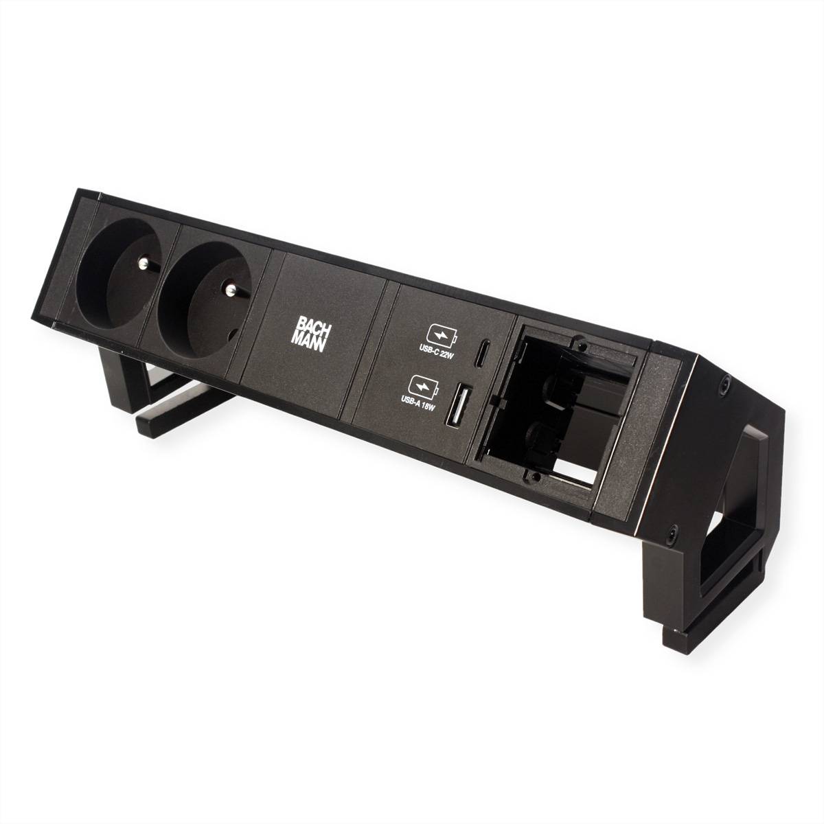 BACHMANN DESK2 2xUTE 1xUSB A/C 22W 1xCM 0,2m GST18 RAL9005-0