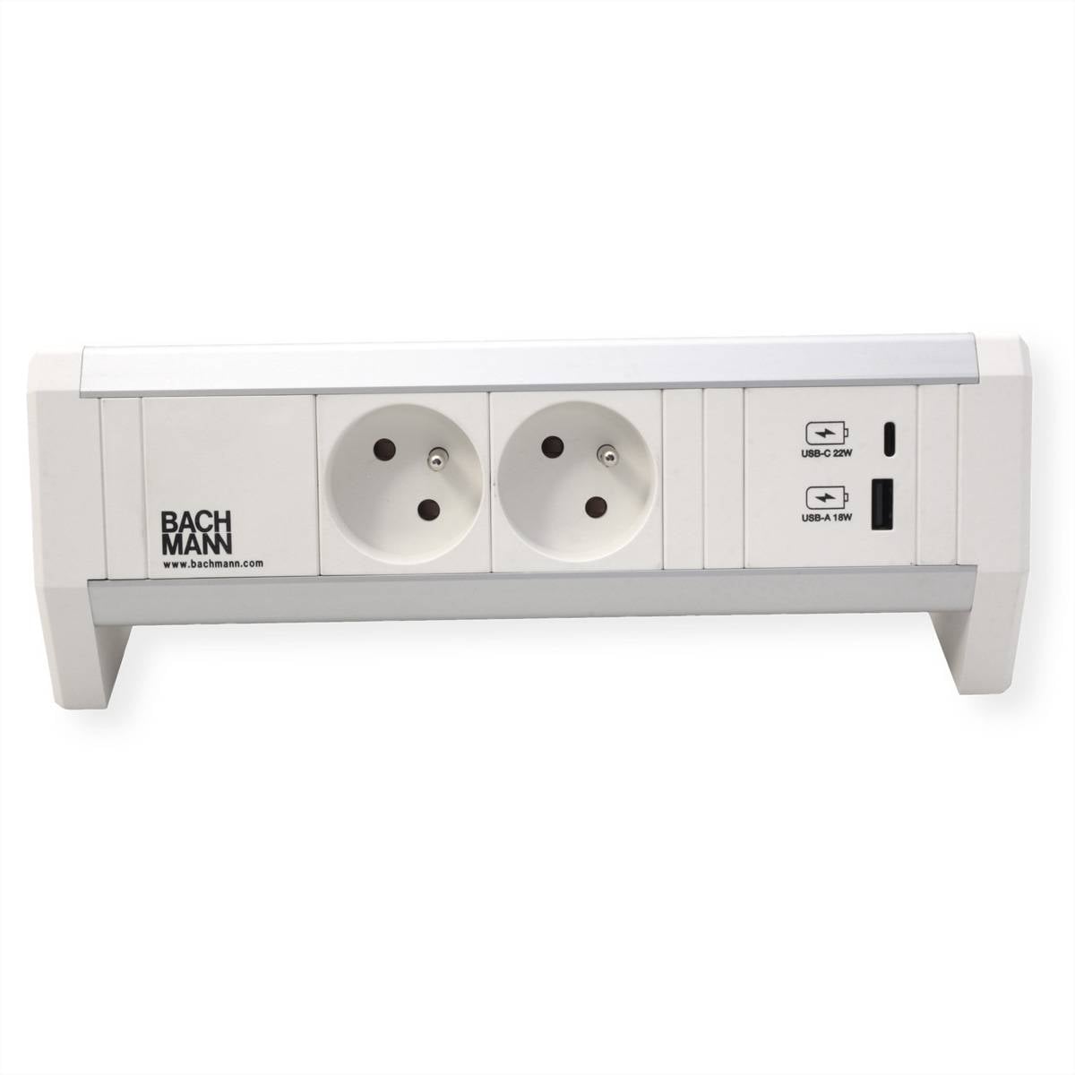 BACHMANN DESK 2xUTE 1xUSB A/C 22W GST18 RAL9010-1