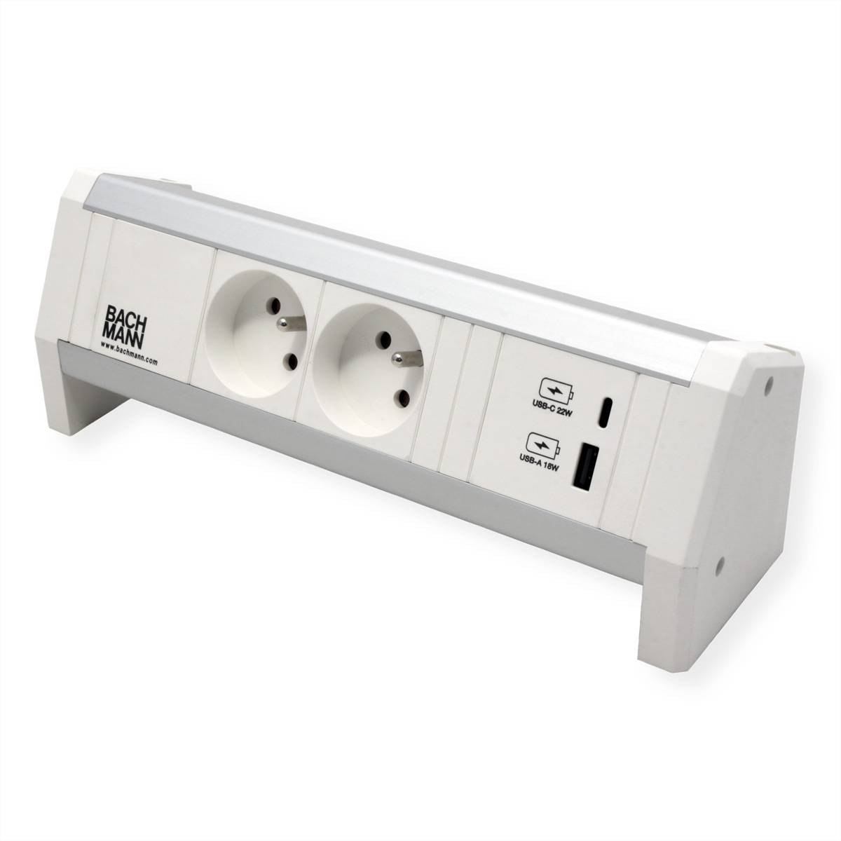 BACHMANN DESK 2xUTE 1xUSB A/C 22W GST18 RAL9010-2