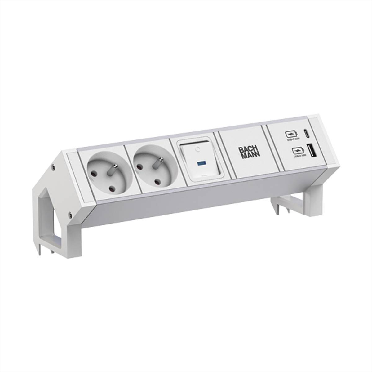 BACHMANN DESK2 ALU WHITE 2xUTE 1xUSB A/C 22W 1xinterrupteur 0,2m-0